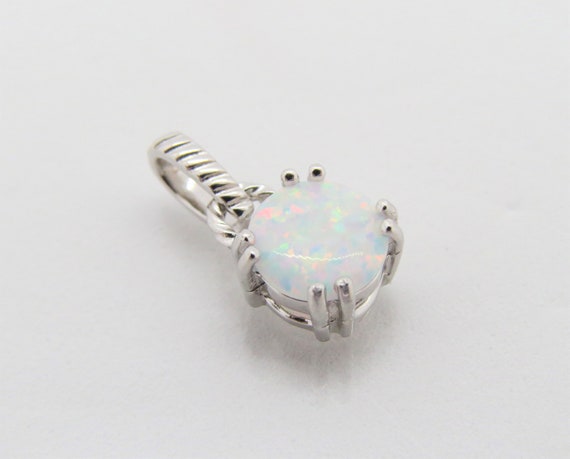 Vintage Sterling Silver Round cut White Opal Pend… - image 5