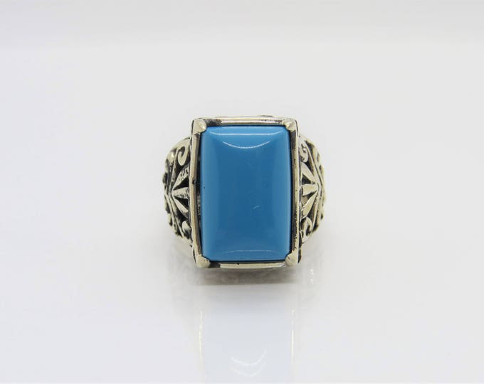 Vintage Sterling Silver Turquoise Filigree High Dome Ring Size 9