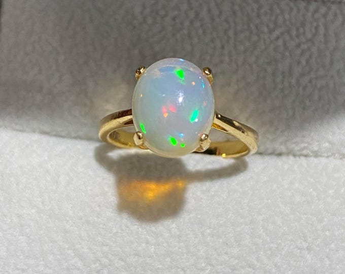 Vintage 14K Solid Yellow Gold 3.85ctw Natural Oval Fire Opal Ring Size 7
