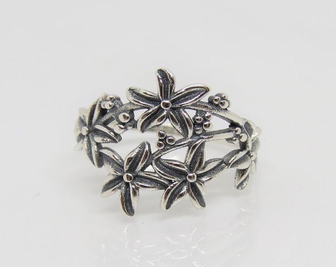 Vintage Sterling Silver Flower Plumerias Ring Size 7