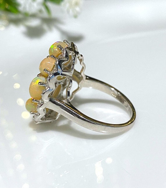 Vintage Sterling Silver Natural Fire Opal & White… - image 5