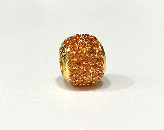 Vintage 18K Solid Yellow Gold Orange Opal Ball Slide Pendant.