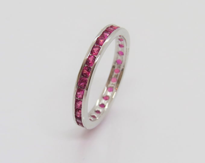 Vintage Sterling Silver Round cut Ruby Eternity Band Ring Size 8