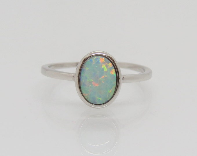 Sterling Silver Oval White Opal Ring Size 9