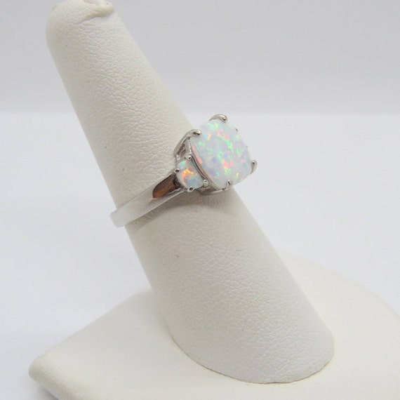 Vintage Sterling Silver White Opal Three stone Ri… - image 4