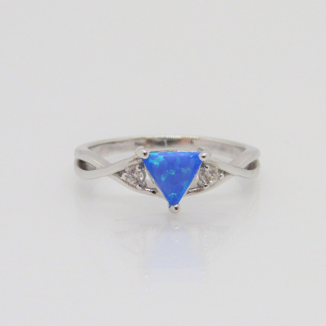 Vintage Sterling Silver Triangle Blue Opal & White Topaz Ring Size 7 - Etsy