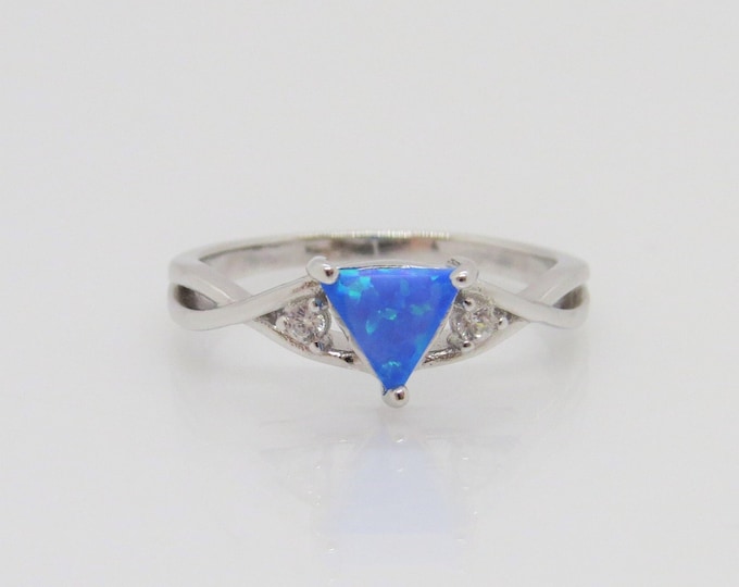 Vintage Sterling Silver Triangle Blue Opal & White Topaz Ring Size 7