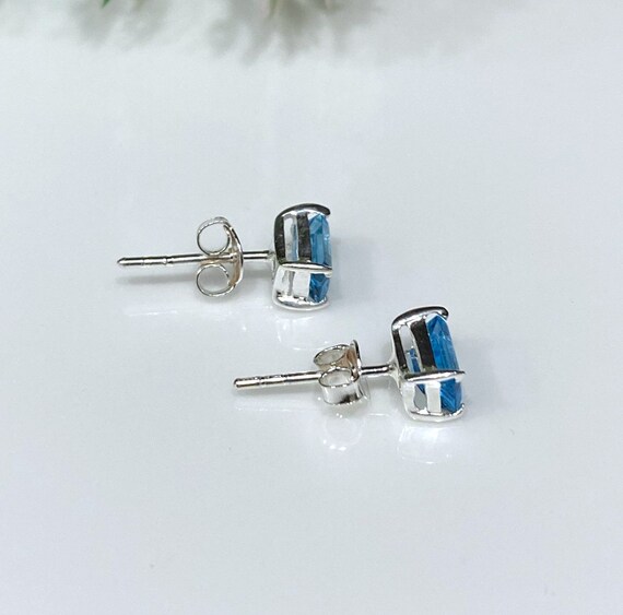 Vintage Sterling Silver Rectangular Aquamarine Ea… - image 6