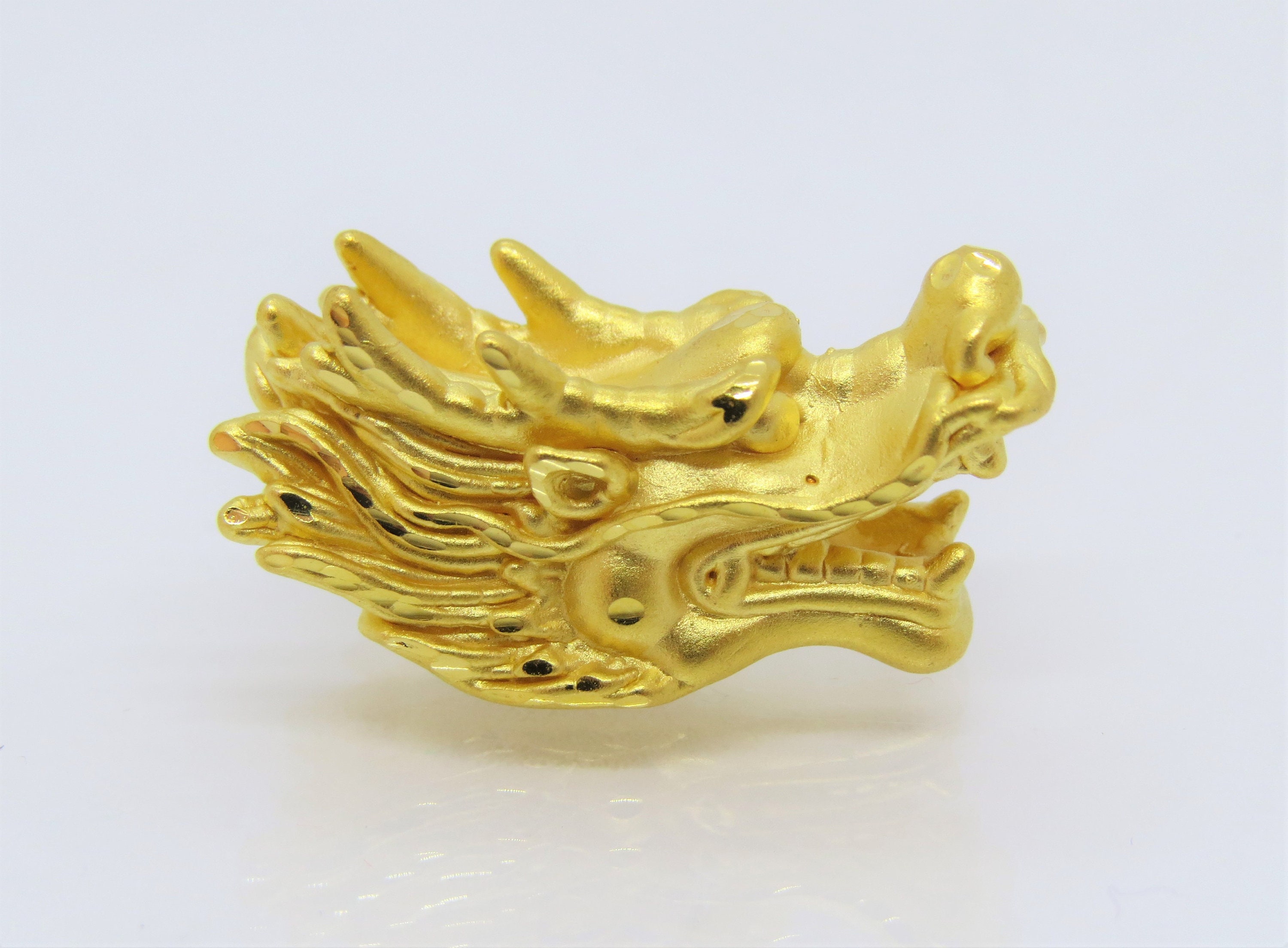 1pcs Real Pure 24k Yellow Gold 3D Dragon Head Lucky Charms Loose  Bead/0.2-0.3g