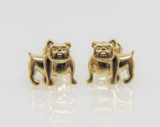 14K Solid Yellow Gold Bulldog Stud Earrings