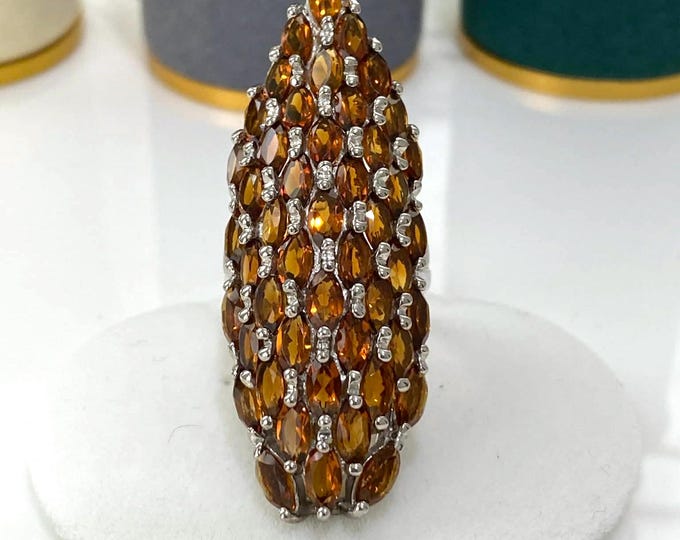 Vintage Sterling Silver Natural Citrine Long Ring Size 7.