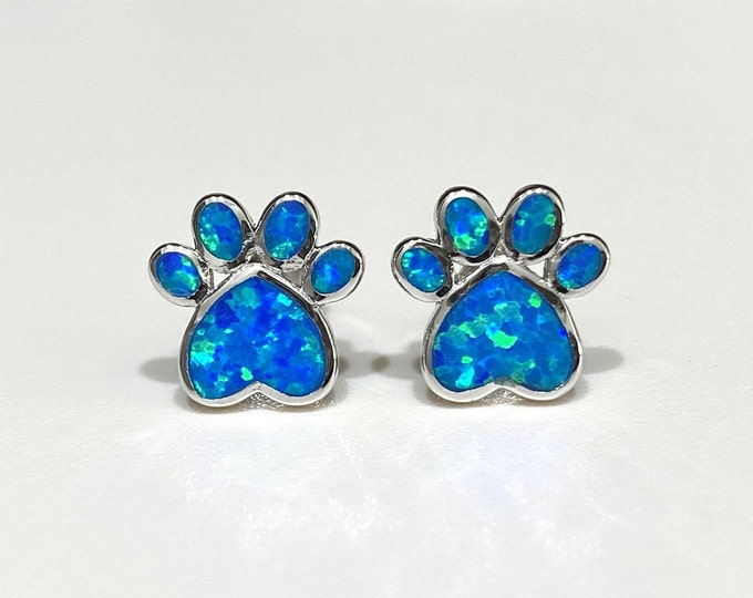 Sterling Silver Blue Opal Paw Earrings.