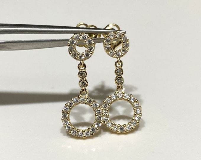Vintage 14K Solid Yellow Gold White Topaz Dangle Drop Earrings.