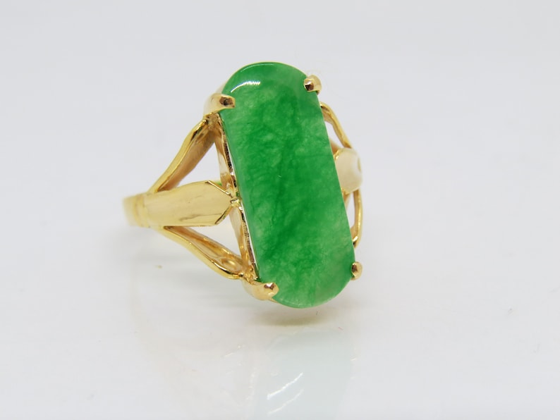 Vintage 18K Solid Yellow Gold Saddle Green Jadeite Jade Ring Size 10.75 image 5