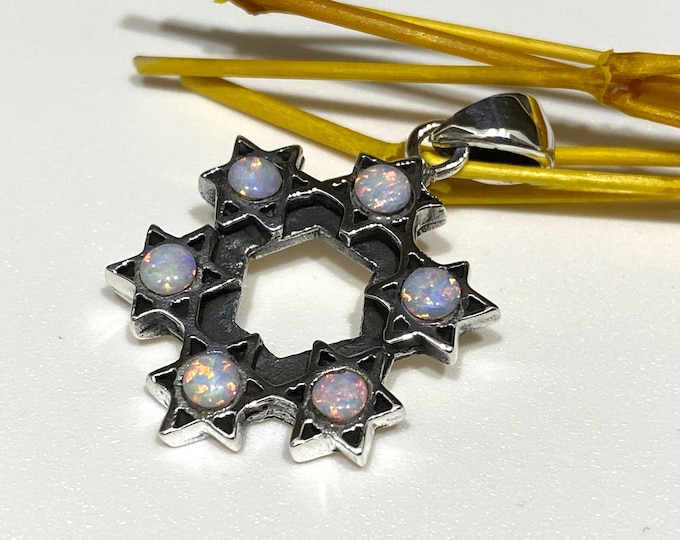 Vintage Sterling Silver White Opal Star Pendant.