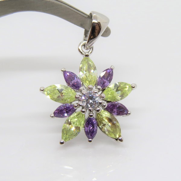 Vintage Sterling Silver Amethyst, Citrine & White Topaz Pendant