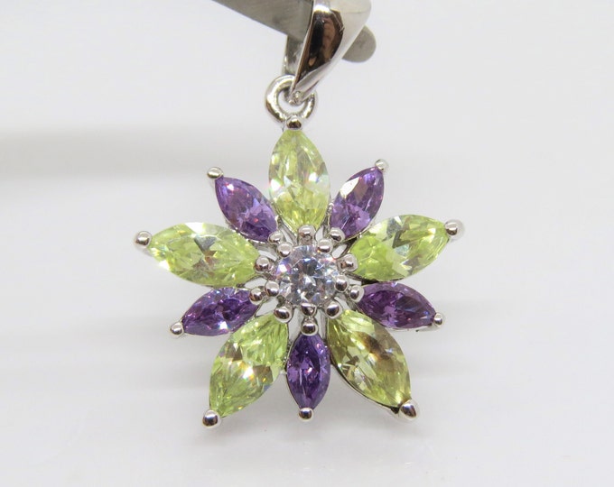 Vintage Sterling Silver Amethyst, Citrine & White Topaz Pendant