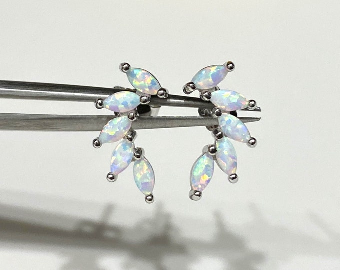 Sterling Silver White Opal Stud Earrings.