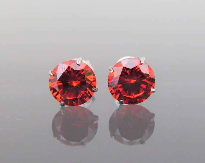 Vintage 18K Solid White Gold 2.56ct Round cut Orange Fire Opal Stud Earrings 7MM