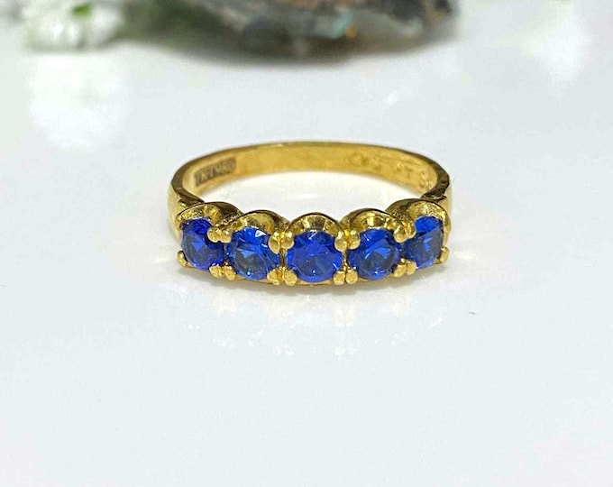 Vintage 24K 980 Solid Gold Round cut Blue Sapphire Ring Size 7