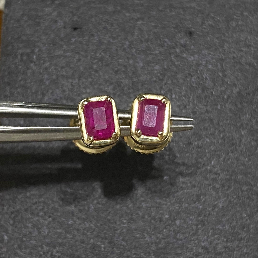 Vintage 14K Solid Yellow Gold Genuine Ruby Screw Back Earrings. Etsy