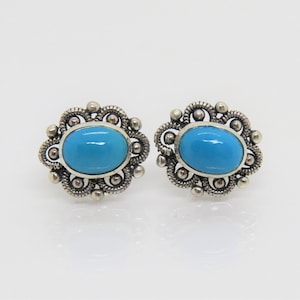 Vintage Sterling Silver Natural Turquoise Filigree Earrings