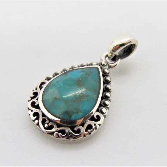 Vintage Sterling Silver Turquoise Pendant - image 3
