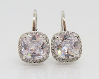 Sterling Silver Cushion cut White Topaz Earrings