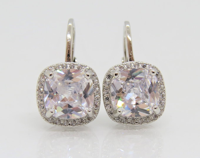Sterling Silver Cushion cut White Topaz Earrings
