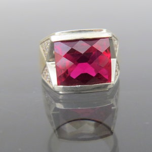 Vintage Sterling Silver Faceted Ruby & White Topaz Men's Ring Size 8.75 image 6