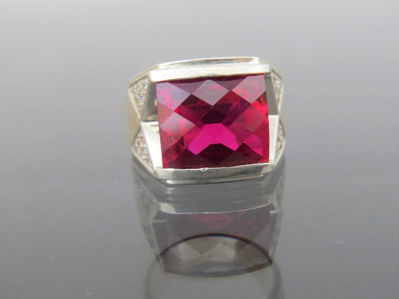 Vintage Sterling Silver Faceted Ruby & White Topaz Men's Ring Size 8.75 image 6