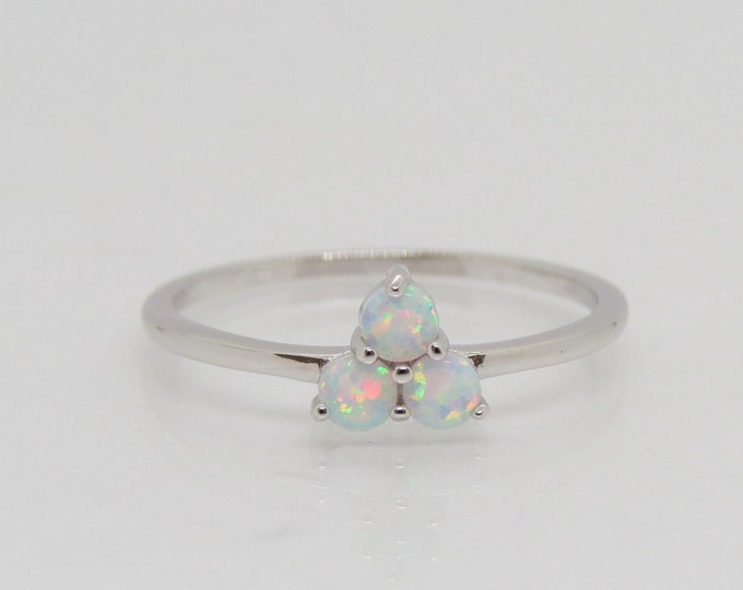 Vintage Sterling Silver White Opal Tiny Ring Size 7
