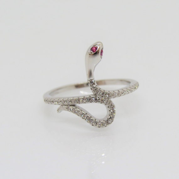 Vintage Sterling Silver Ruby & White Topaz Snake … - image 5