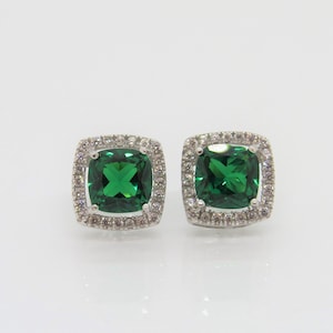 Vintage Sterling Silver Emerald & White Topaz Stud Earrings