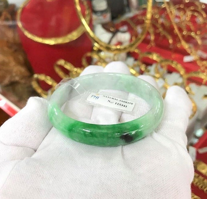 Vintage Translucent Natural Green White Jadeite Jade Bangle Bracelet 54.3MM Etsy UK