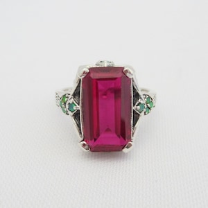 Vintage Sterling Silver Ruby & Green Opal Ring Size 9