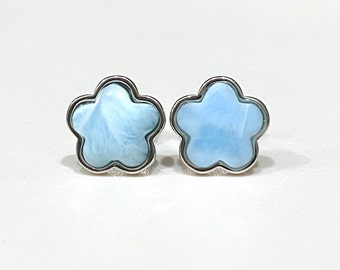 Vintage Sterling Silver Larimar Flower Stud Earrings.