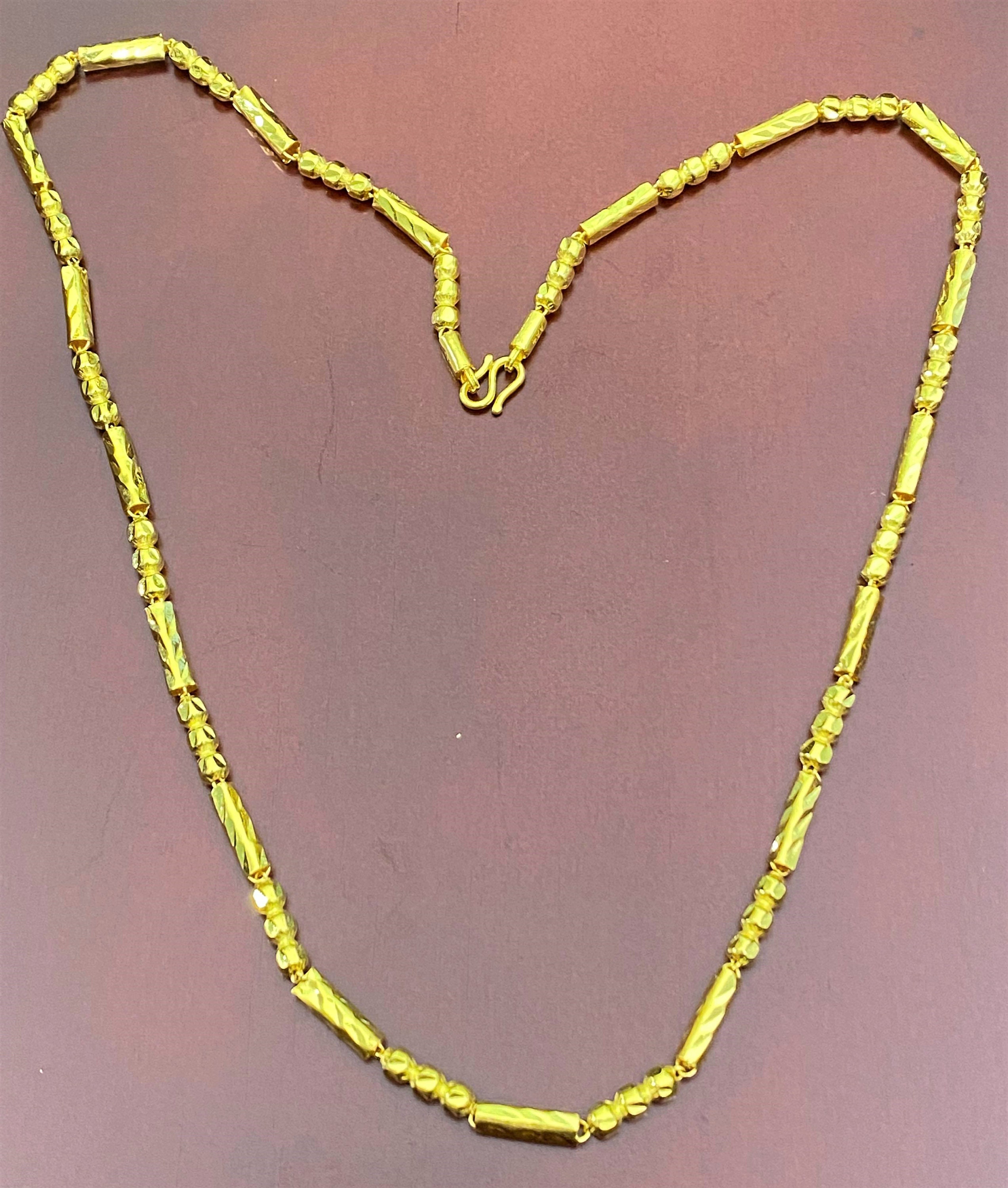 Vintage 24K 980 Pure Gold Bamboo Balls Link Chain Necklace