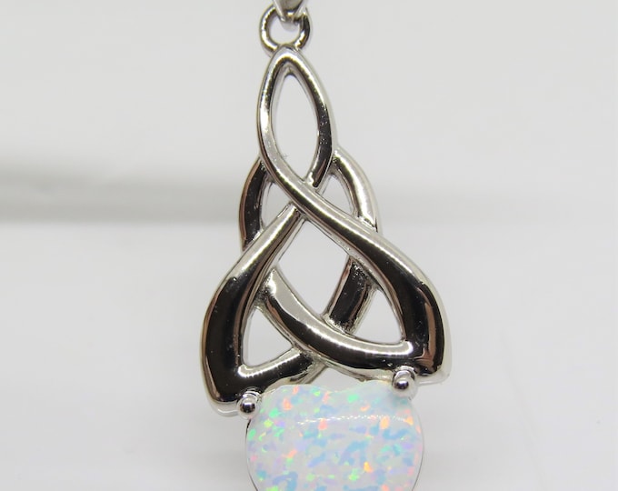 Vintage Sterling Silver White Opal Celtic Pendant.