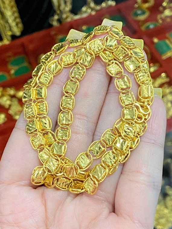 Buy Vintage 24K 980 Solid Yellow Gold Diamond Cut Link Chain Necklace 18''  Online in India 