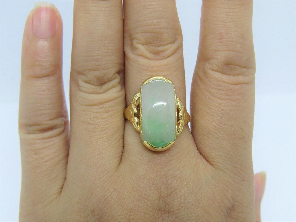 Anello Vintage In Acciaio Inox Placcato Oro 18K Con Amazzonite E Giada Bianca – Ovali A Contrasto, Non Sbiadisce