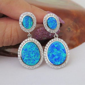Vintage Sterling Silver Blue Opal , White Topaz Earrings