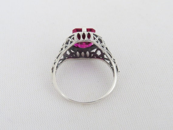 Vintage Sterling Silver Emerald cut Ruby Filigree… - image 2