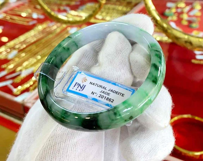 Vintage Translucent Natural Green, Lavender Jadeite Jade Bangle Bracelet 56.8MM