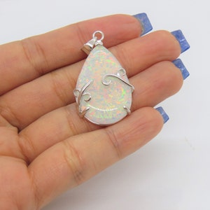 Vintage Sterling Silver White Opal Pendant image 5
