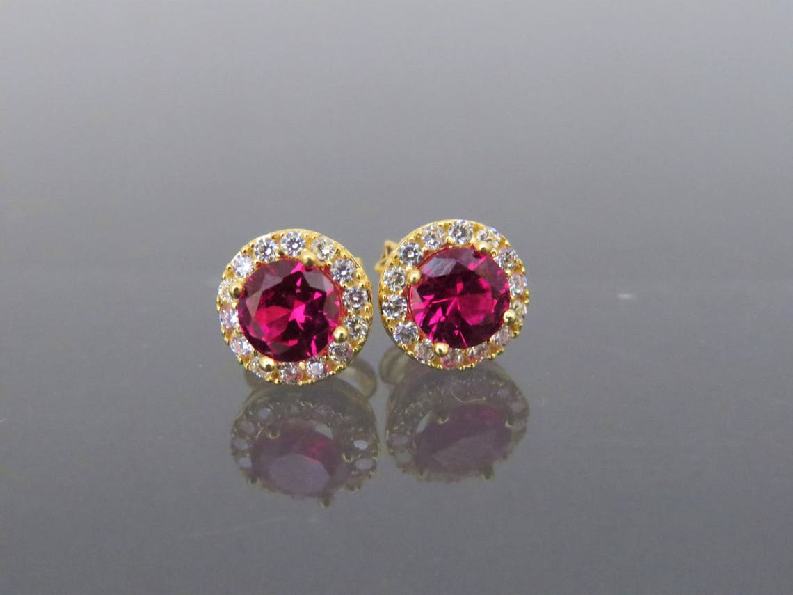 Vintage 18K Solid Yellow Gold 1.22ct Ruby & White Topaz Stud - Etsy