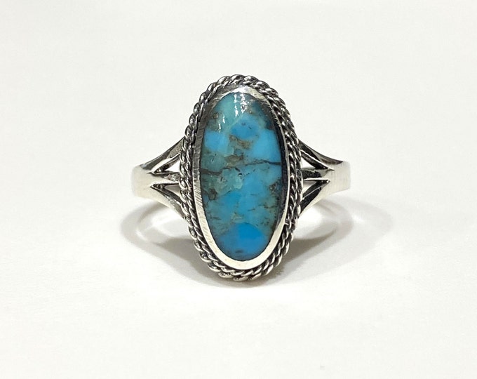 Vintage Sterling Silver Turquoise Dome Ring Size 7.