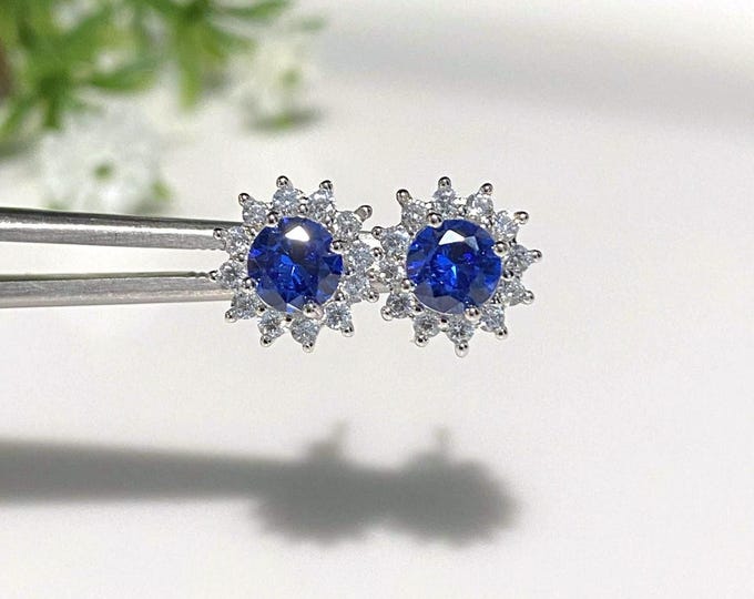 Vintage Sterling Silver Tanzanite & White Topaz Earrings
