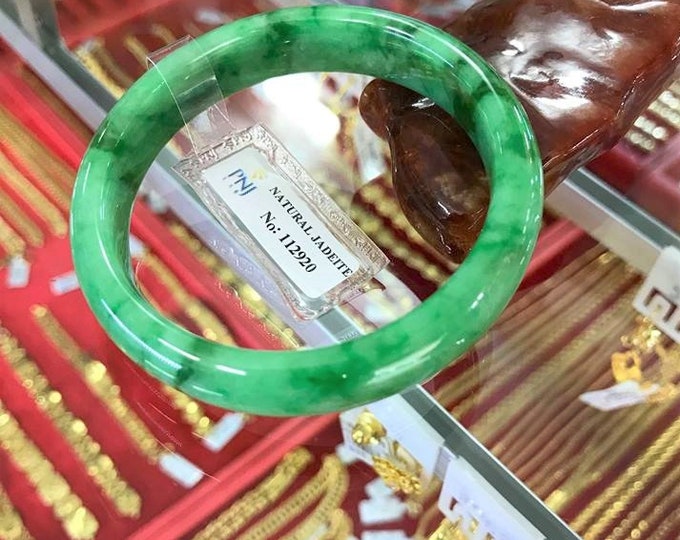 Vintage Translucent Natural Green Jadeite Jade Bangle Bracelet 54.2MM
