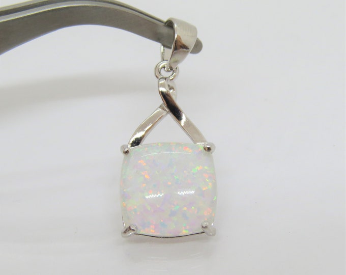 Vintage Sterling Silver Cushion White Opal Celtic Charm Pendant